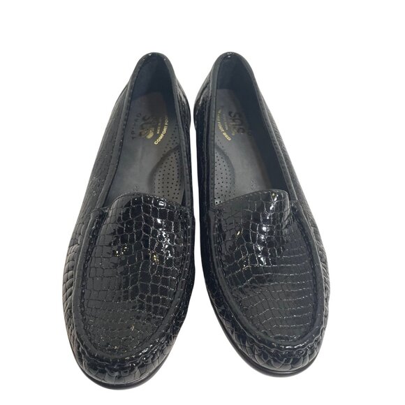 SAS Women's Black Croc Patent Leather Loafers with Tassel Tri-Pad Comfort Footbe - Picture 2 of 8